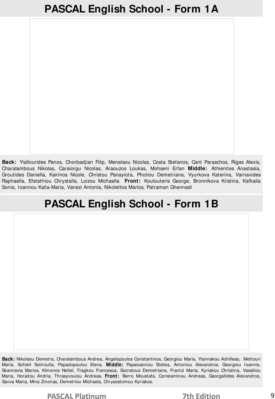 Michaella Front: Koulouteris George, Bronnikova Kristina, Kafkalia Sonia, Ioannou Kalia-Maria, Vanezi Antonia, Nikolettos Marios, Patraman Ghennadi PASCAL English School - Form 1B Back: Nikolaou