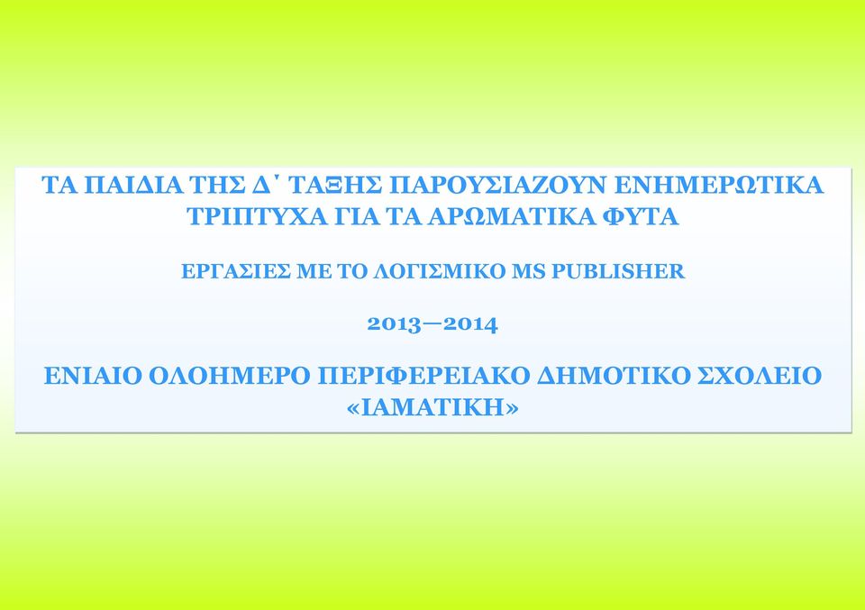 ΕΡΓΑΣΙΕΣ ΜΕ ΤΟ ΛΟΓΙΣΜΙΚΟ MS PUBLISHER