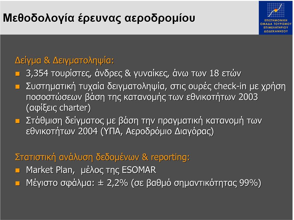 (αφίξεις charter) Στάθµιση δείγµατος µε βάση την πραγµατική κατανοµή των εθνικοτήτων 2004 (ΥΠΑ, Αεροδρόµιο ιαγόρας)