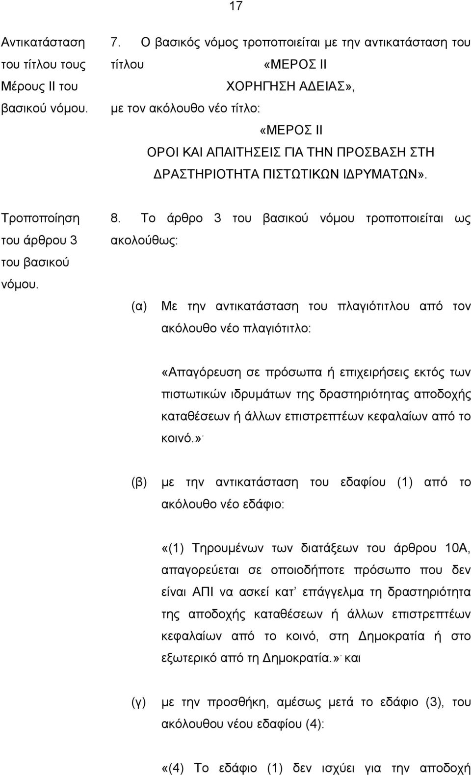 ΙΔΡΥΜΑΤΩΝ». Τροποποίηση του άρθρου 3 του βασικού νόμου. 8.