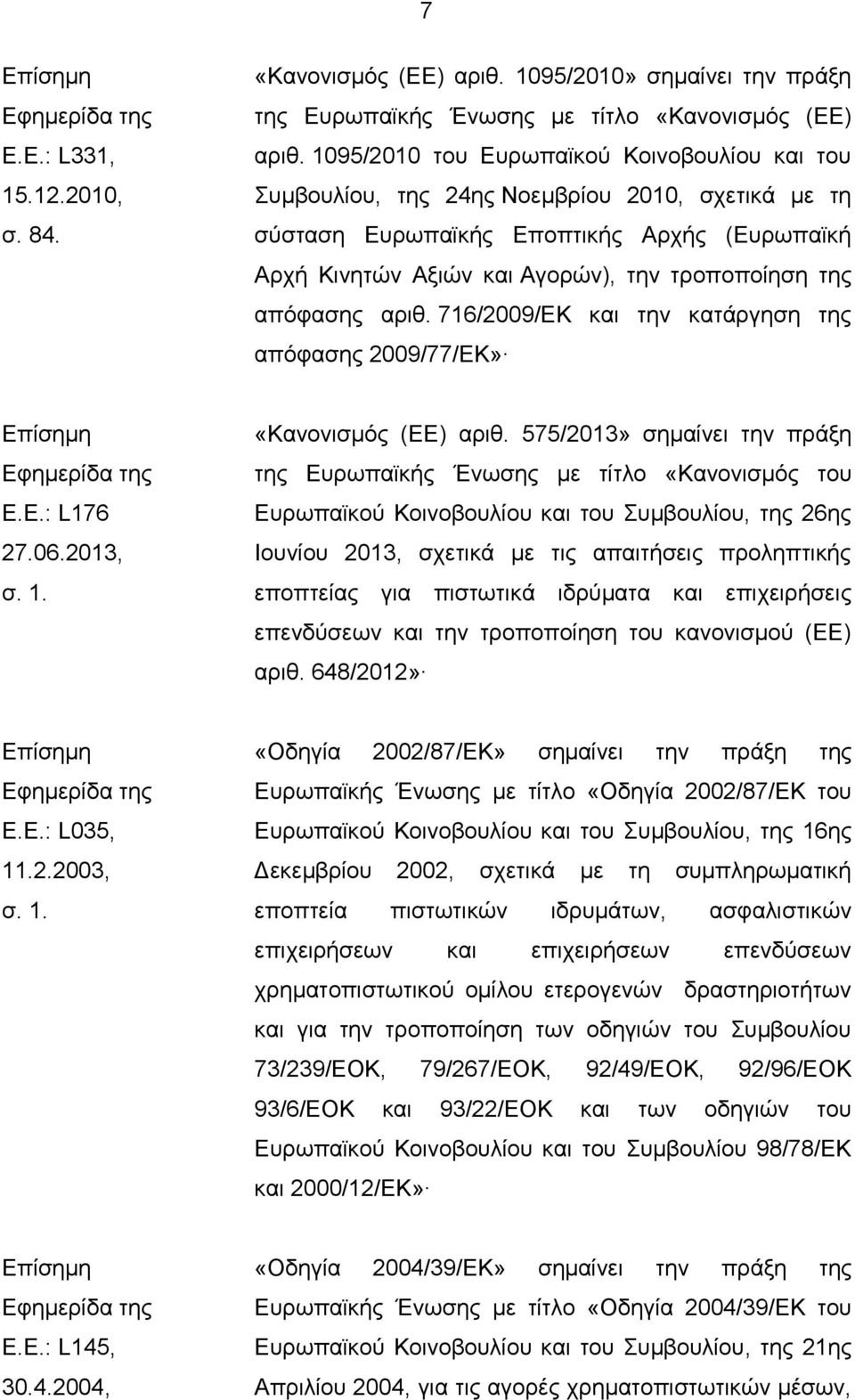 απόφασης αριθ. 716/2009/ΕΚ και την κατάργηση της απόφασης 2009/77/ΕΚ» Επίσημη Εφημερίδα της Ε.Ε.: L176 27.06.2013, σ. 1. «Κανονισμός (ΕΕ) αριθ.