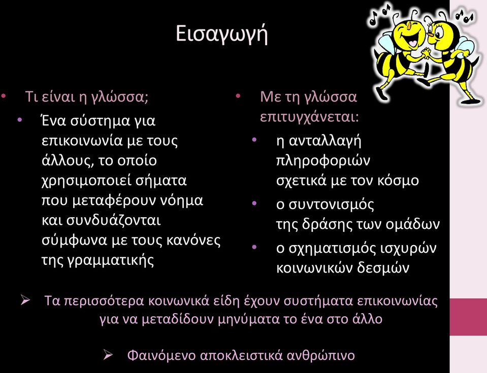 σχετικά με τον κόσμο ο συντονισμός της δράσης των ομάδων ο σχηματισμός ισχυρών κοινωνικών δεσμών Τα περισσότερα