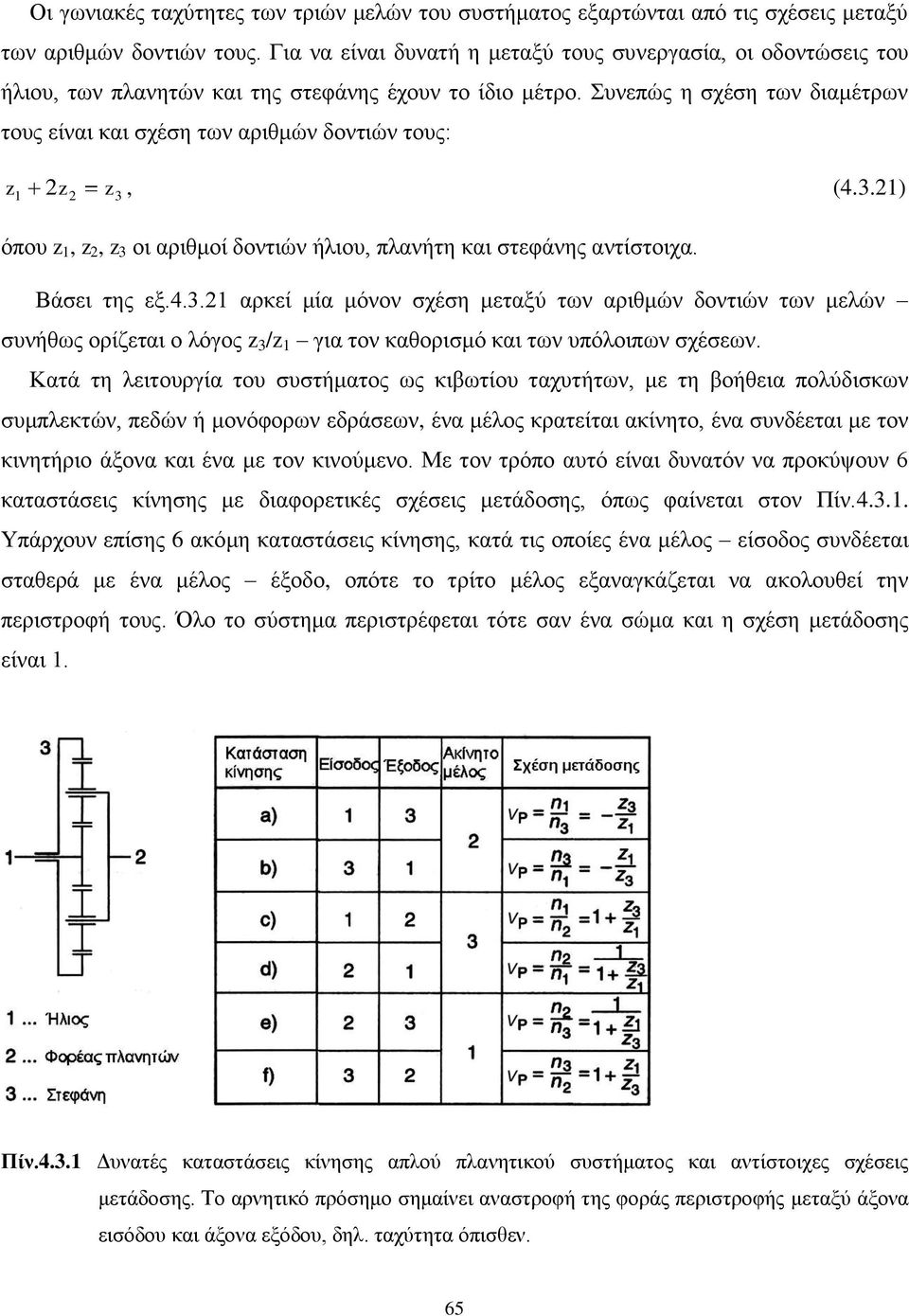 Συνεπώς η σχέση των διαμέτρων τους είναι και σχέση των αριθμών δοντιών τους: z, (4.3.