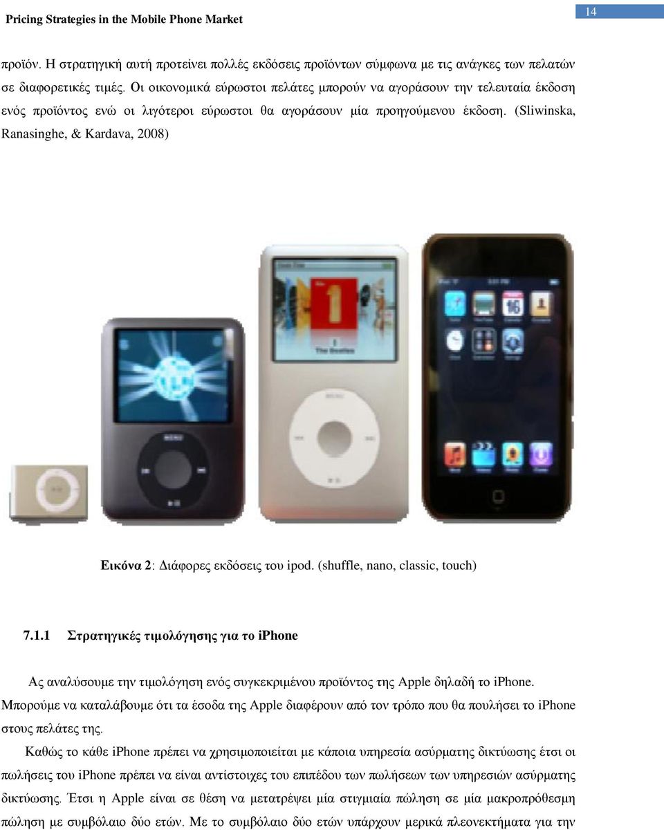 (Sliwinska, Ranasinghe, & Kardava, 2008) Εικόνα 2: Διάφορες εκδόσεις του ipod. (shuffle, nano, classic, touch) 7.1.