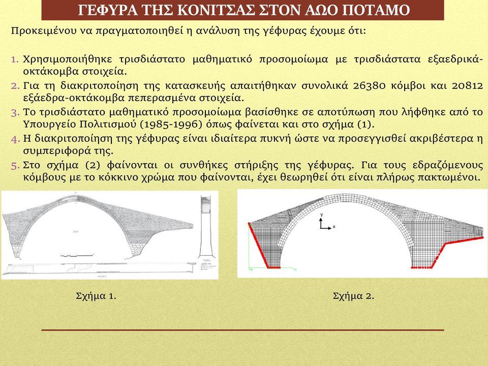 Για τη διακριτοποίηση της κατασκευής απαιτήθηκαν συνολικά 26380 κόμβοι και 20812 εξάεδρα-οκτάκομβα πεπερασμένα στοιχεία. 3.