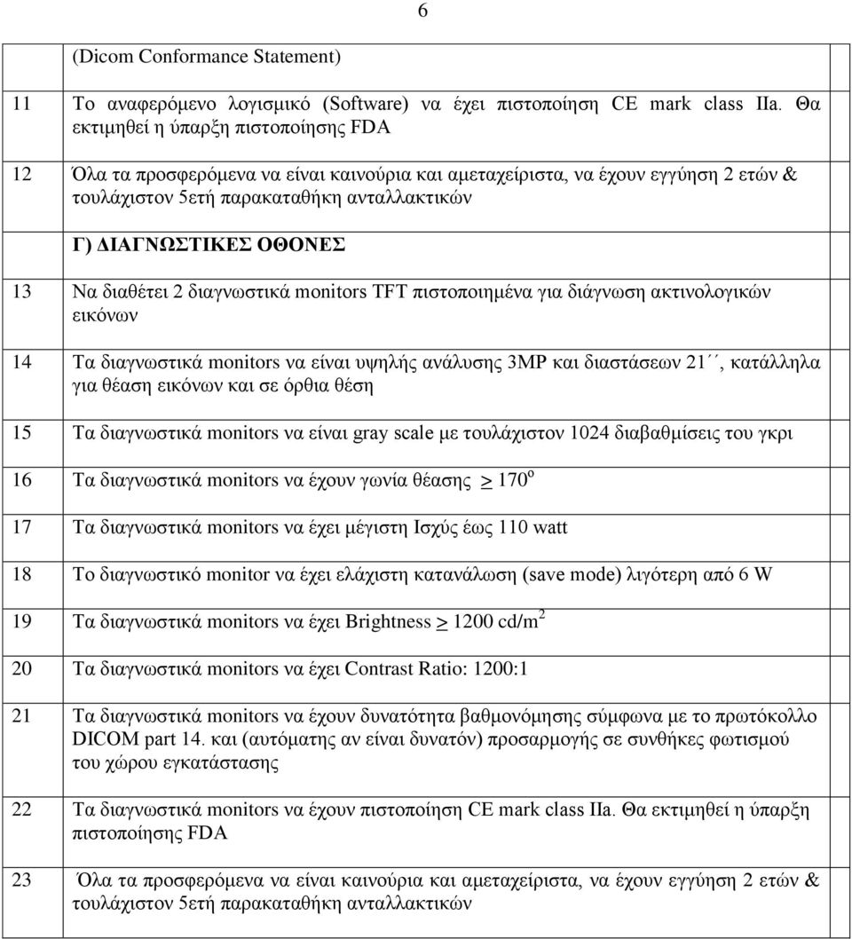 πιστοποιημένα για διάγνωση ακτινολογικών εικόνων 14 Τα διαγνωστικά monitors να είναι υψηλής ανάλυσης 3MP και διαστάσεων 21, κατάλληλα για θέαση εικόνων και σε όρθια θέση 15 Τα διαγνωστικά monitors να