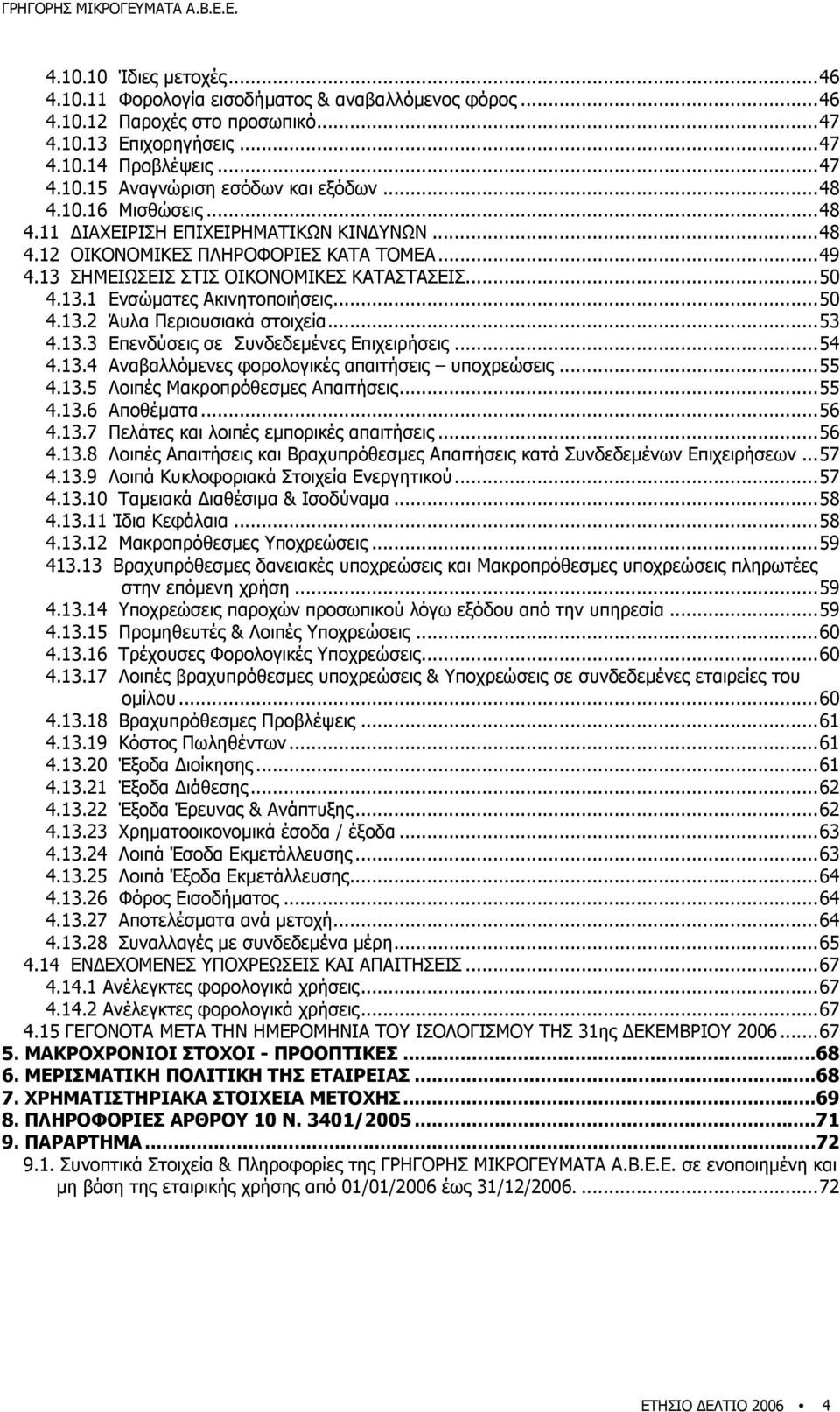 ..50 4.13.2 Άυλα Περιουσιακά στοιχεία...53 4.13.3 Επενδύσεις σε Συνδεδεµένες Επιχειρήσεις...54 4.13.4 Αναβαλλόµενες φορολογικές απαιτήσεις υποχρεώσεις...55 4.13.5 Λοιπές Μακροπρόθεσµες Απαιτήσεις.