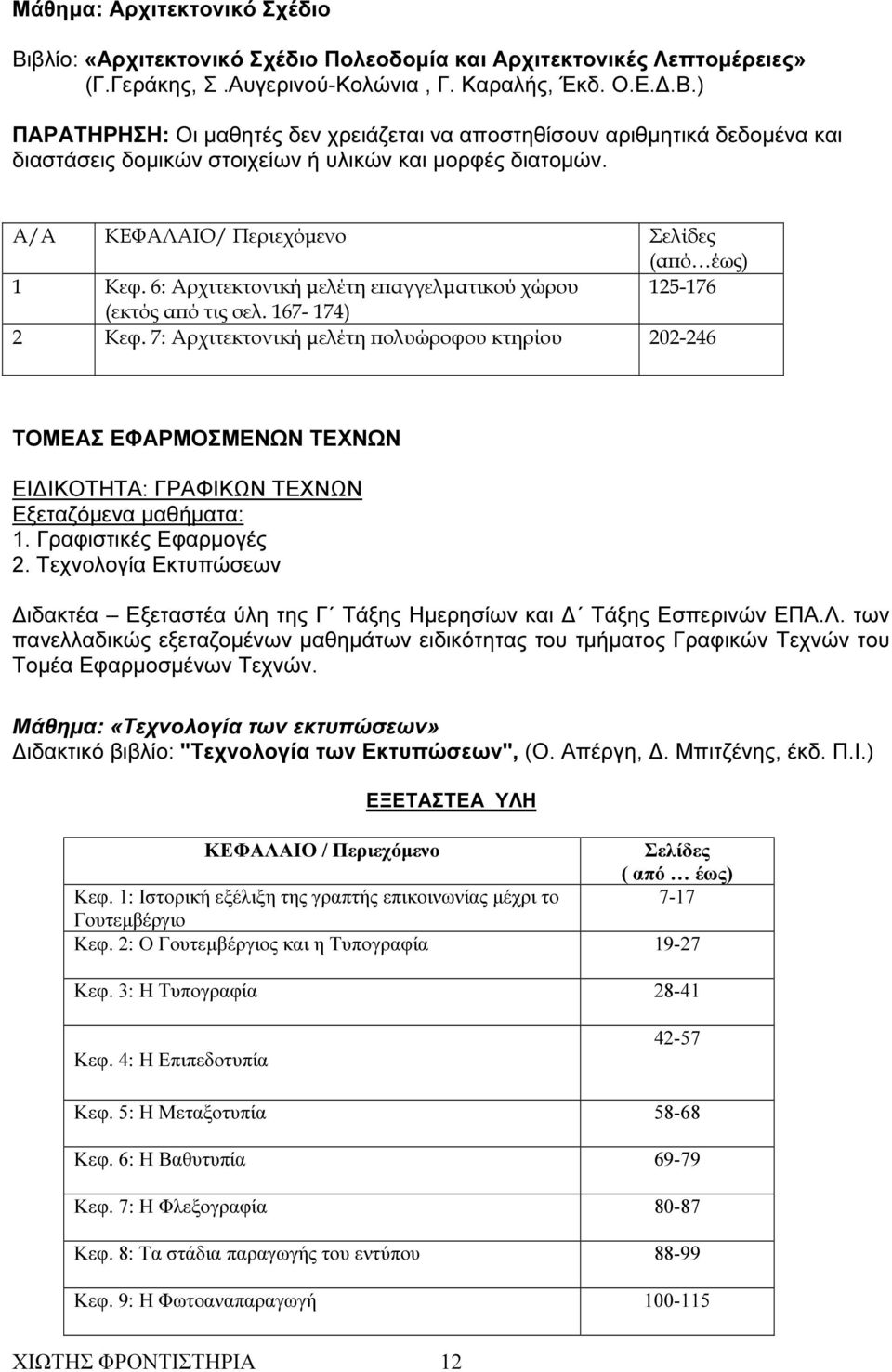 7: Αρχιτεκτονική µελέτη ϖολυώροφου κτηρίου 202-246 ΤΟΜΕΑΣ ΕΦΑΡΜΟΣΜΕΝΩΝ ΤΕΧΝΩΝ ΕΙ ΙΚΟΤΗΤΑ: ΓΡΑΦΙΚΩΝ ΤΕΧΝΩΝ Εξεταζόµενα µαθήµατα: 1. Γραφιστικές Εφαρµογές 2.