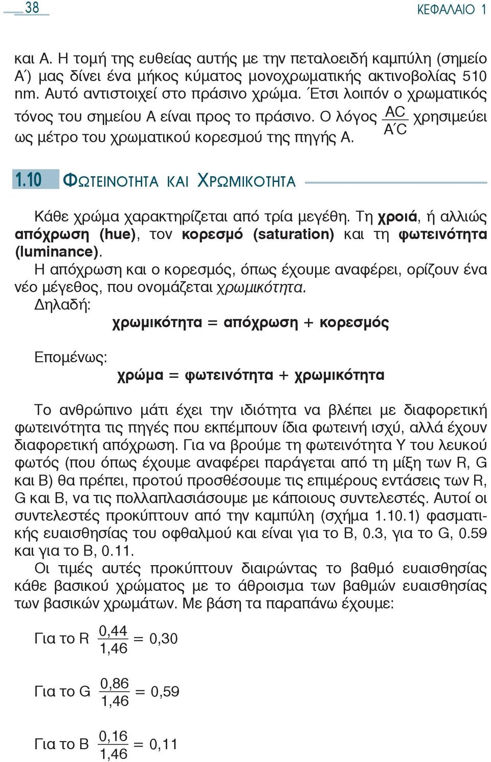 10 ΦΩΤΕΙΝΟΤΗΤΑ ΚΑΙ ΧΡΩΜΙΚΟΤΗΤΑ Κάθε χρώμα χαρακτηρίζεται από τρία μεγέθη. Τη χροιά, ή αλλιώς απόχρωση (hue), τον κορεσμό (saturation) και τη φωτεινότητα (luminance).