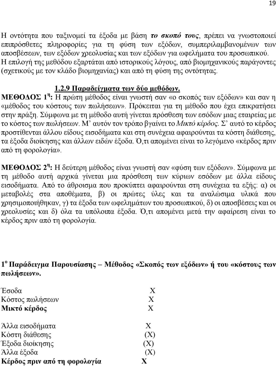 9 Παξαδείγκαηα ησλ δύν κεζόδσλ. ΜΔΘΟΓΟ 1 ε : Ζ πξψηε κέζνδνο είλαη γλσζηή ζαλ «ν ζθνπφο ησλ εμφδσλ» θαη ζαλ ε «κέζνδνο ηνπ θφζηνπο ησλ πσιήζεσλ».