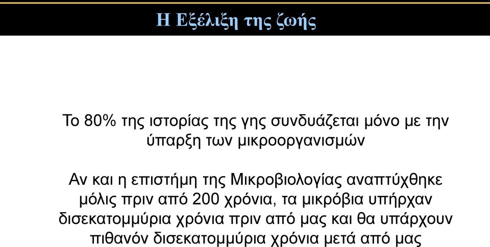 αναπτύχθηκε μόλις πριν από 200 χρόνια, τα μικρόβια υπήρχαν