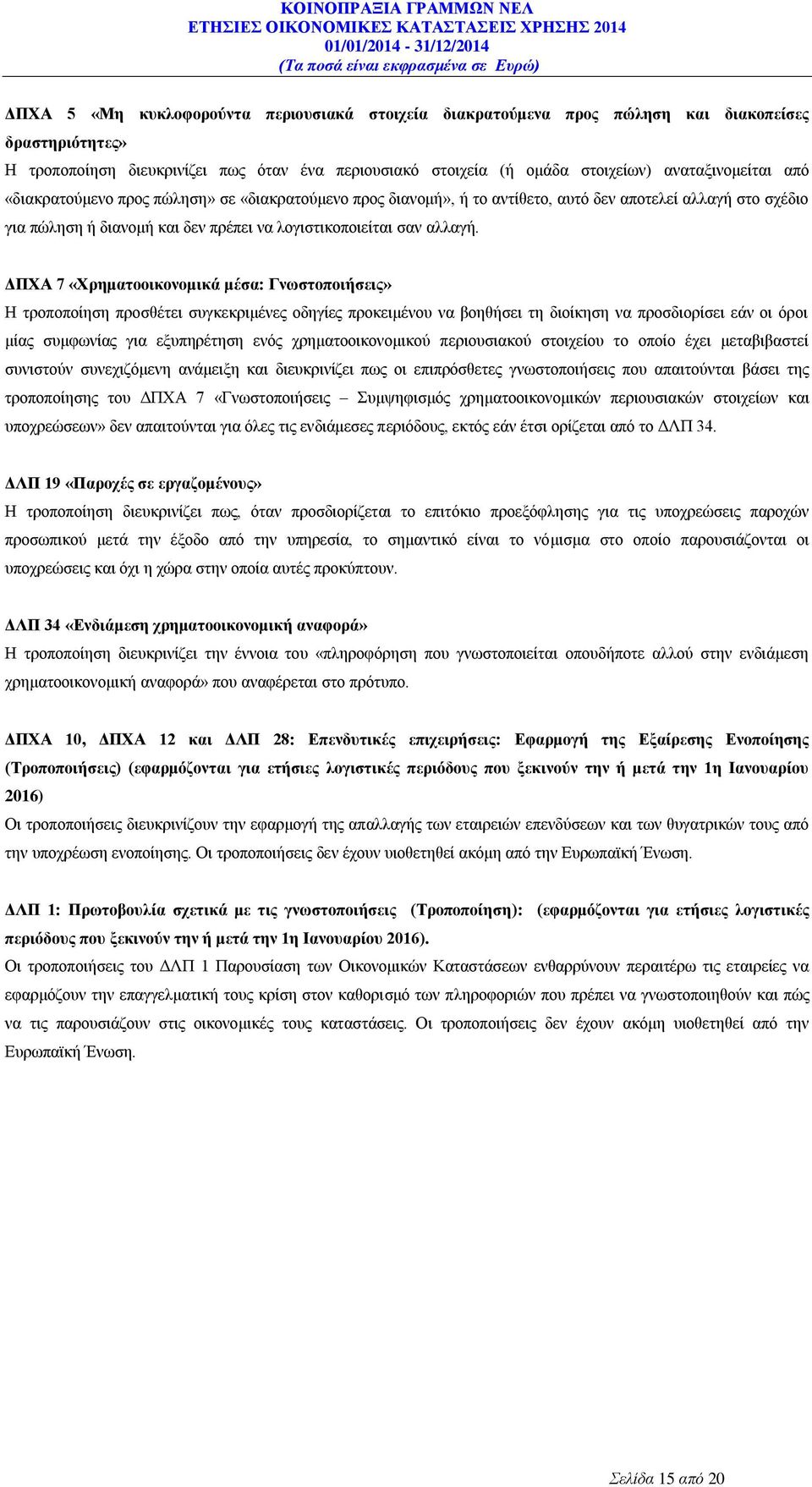 ΔΠΧΑ 7 «Χρηματοοικονομικά μέσα: Γνωστοποιήσεις» Η τροποποίηση προσθέτει συγκεκριμένες οδηγίες προκειμένου να βοηθήσει τη διοίκηση να προσδιορίσει εάν οι όροι μίας συμφωνίας για εξυπηρέτηση ενός