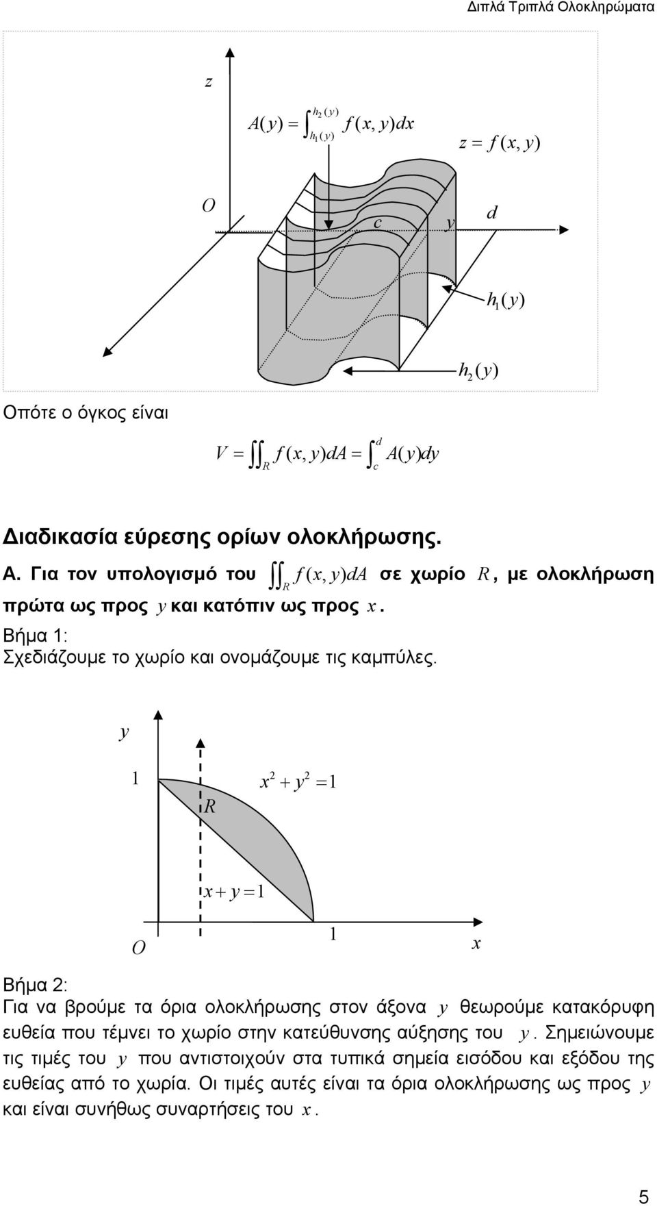 + = + = Βήμα : Για να βρούμε τα όρια ολοκλήρωσης στον άξονα θεωρούμε κατακόρυφη ευθεία που τέμνει το χωρίο στην κατεύθυνσης αύξησης του.