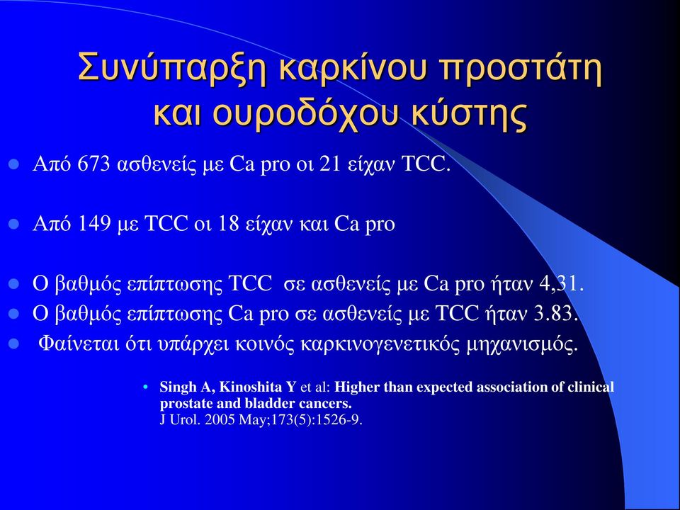 O βαθμός επίπτωσης Ca pro σε ασθενείς με TCC ήταν 3.83.