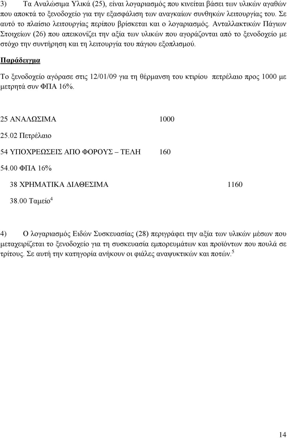 Ανταλλακτικών Πάγιων Στοιχείων (26) που απεικονίζει την αξία των υλικών που αγοράζονται από το ξενοδοχείο με στόχο την συντήρηση και τη λειτουργία του πάγιου εξοπλισμού.