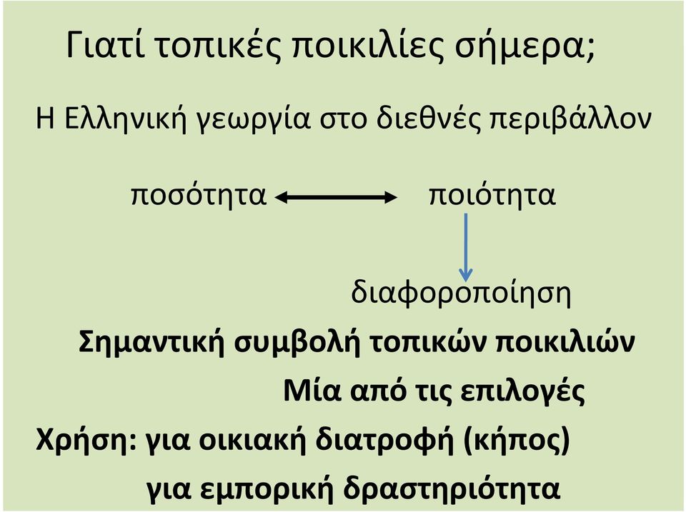 Σημαντική συμβολή τοπικών ποικιλιών Μία από τις επιλογές