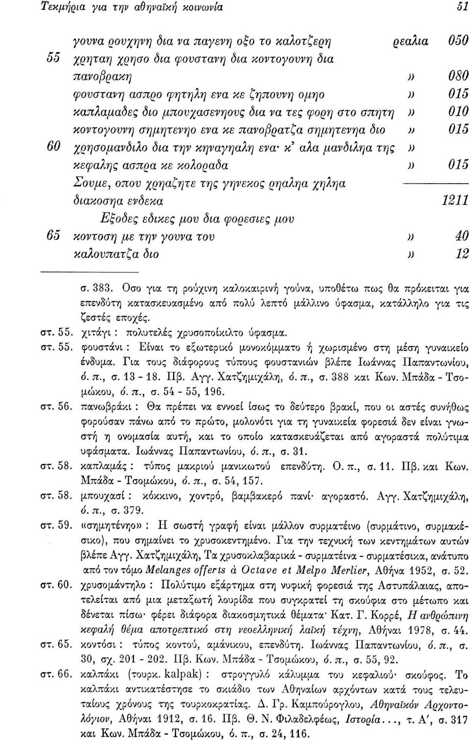 άσπρα κε κολοραδα )) 015 Σονμε, οπον χρηαζητε της γηνεκος ρηαληα χηληα διακοσηα ένδεκα 1211 Εξοδες εδικές μον δια φορεσιές μον 65 κοντοση με την γοννα τον )) 40 καλονπατζα διο )) 12 σ. 383.