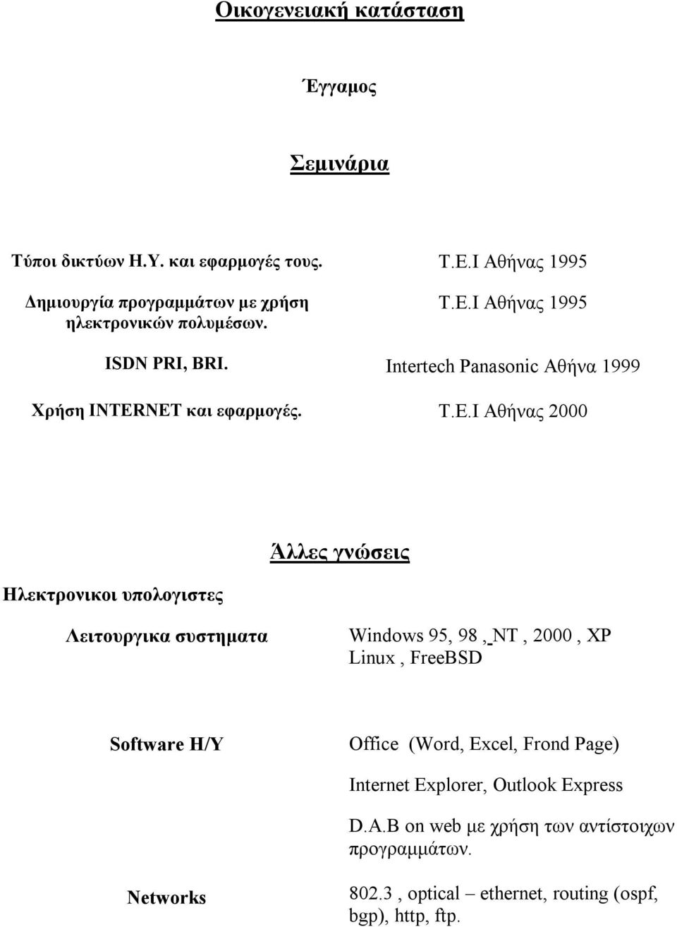 Intertech Panasonic Αθήνα 1999 Χρήση INTERNET και εφαρμογές. Τ.Ε.