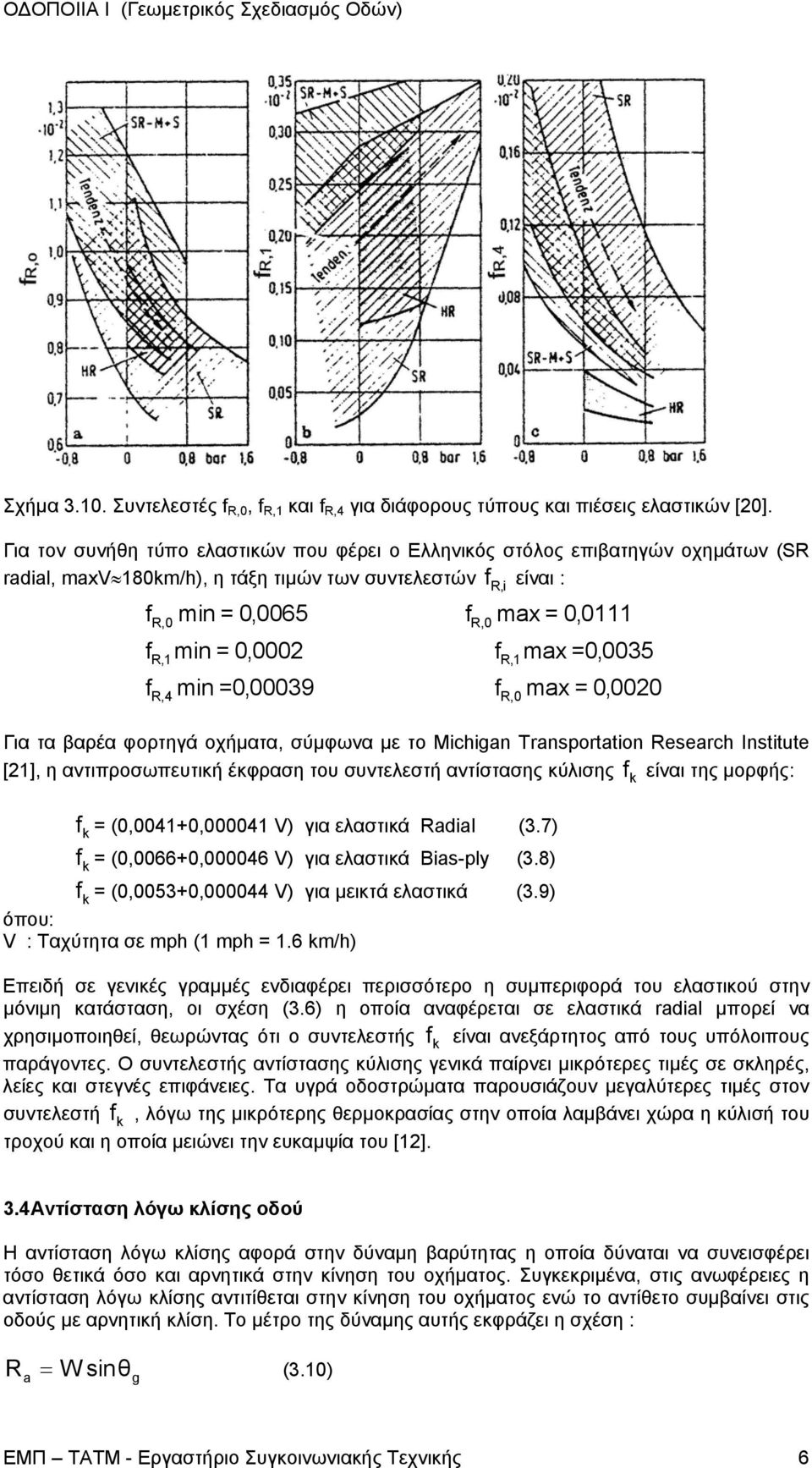 = 00002, f R, 1max = 00035, f R, 4 min = 0, 00039 f R, 0 max = 00020, Για τα βαρέα φορτηγά οχήµατα, σύµφωνα µε το Michigan Transportation Research Institute [21], η αντιπροσωπευτική έκφραση του