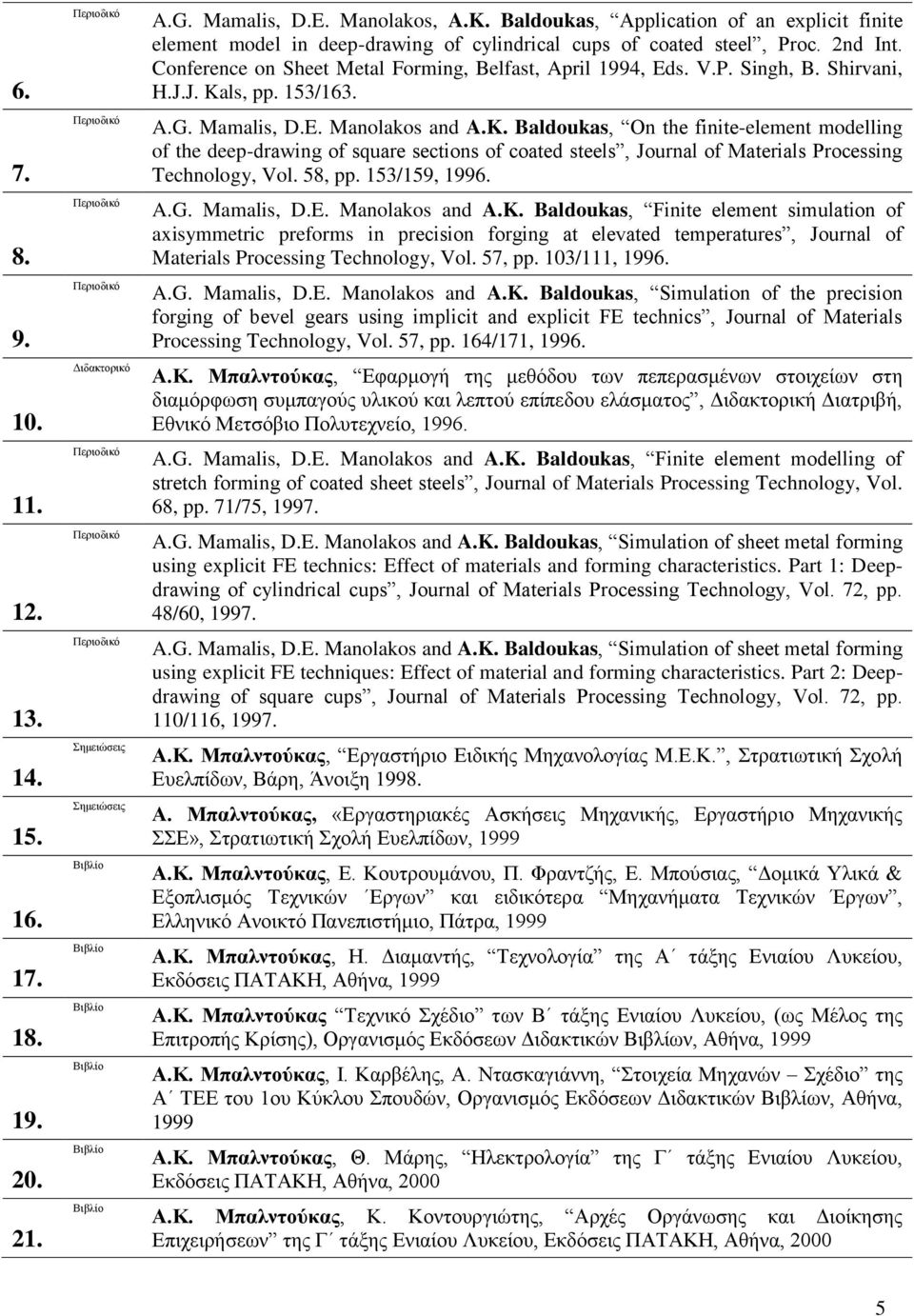 Shirvani, H.J.J. Kals, pp. 153/163. A.G. Mamalis, D.E. Manolakos and A.K. Baldoukas, On the finite-element modelling of the deep-drawing of square sections of coated steels, Journal of Materials Processing Technology, Vol.