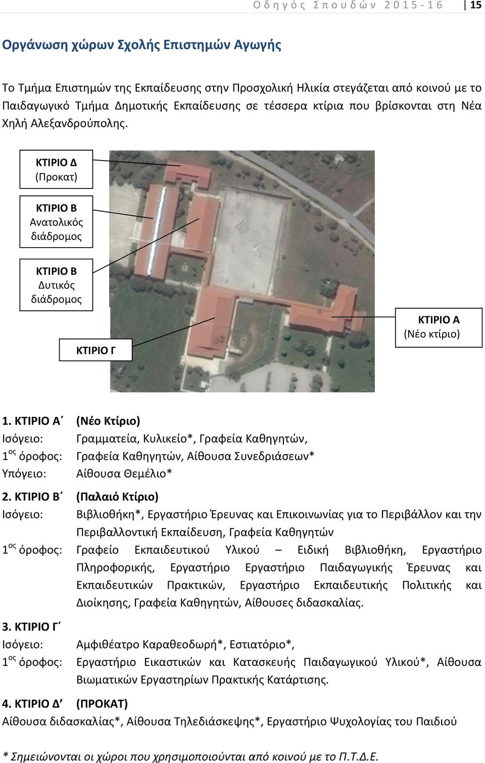 ΚΤΙΡΙΟ Α (Νέο Κτίριο) Ισόγειο: Γραμματεία, Κυλικείο*, Γραφεία Καθηγητών, 1 ος όροφος: Γραφεία Καθηγητών, Αίθουσα Συνεδριάσεων* Υπόγειο: Αίθουσα Θεμέλιο* 2.