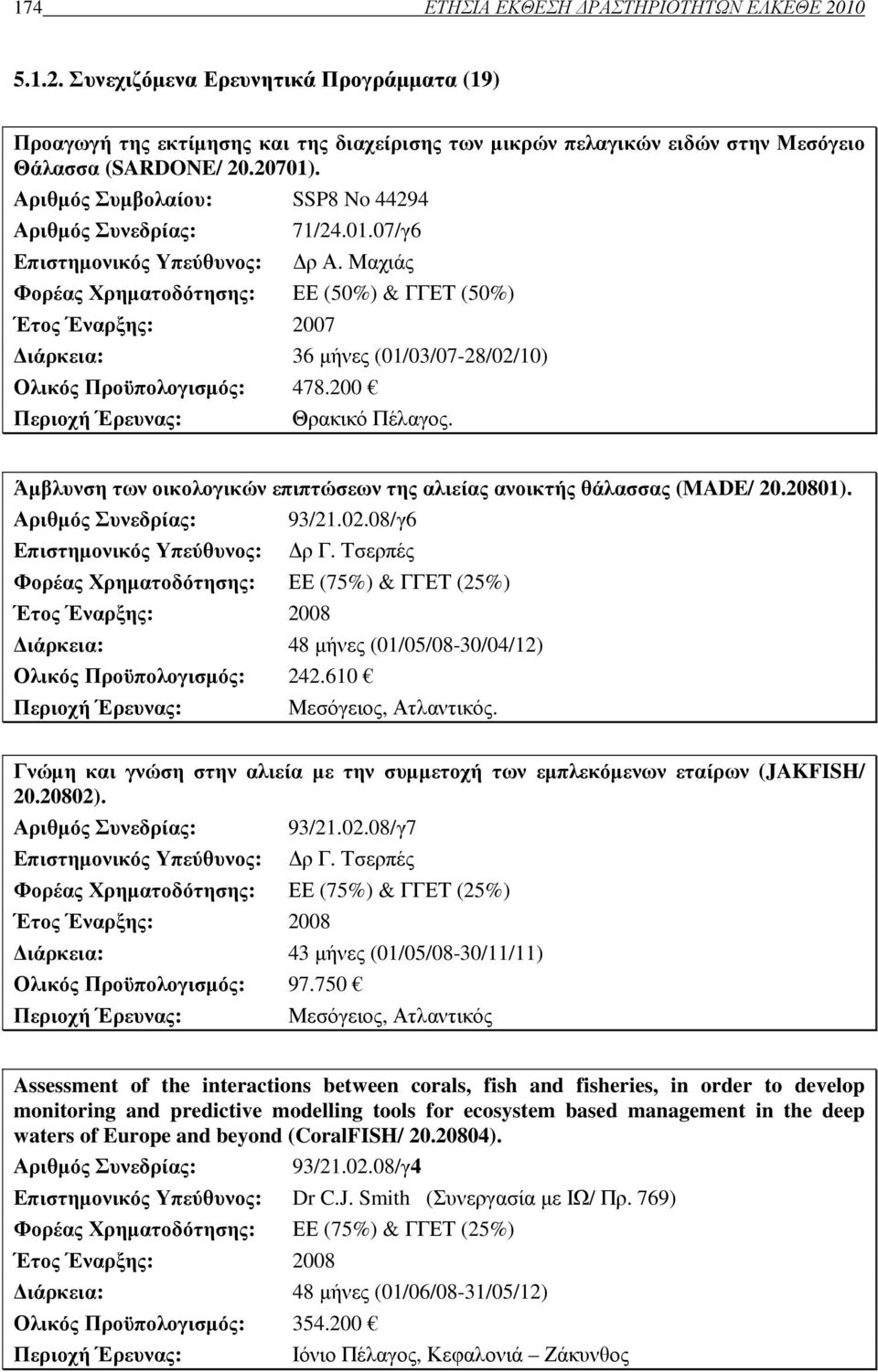 Μαχιάς Φορέας Χρηµατοδότησης: ΕΕ (50%) & ΓΓΕΤ (50%) Έτος Έναρξης: 2007 ιάρκεια: 36 µήνες (01/03/07-28/02/10) Ολικός Προϋπολογισµός: 478.200 Περιοχή Έρευνας: Θρακικό Πέλαγος.