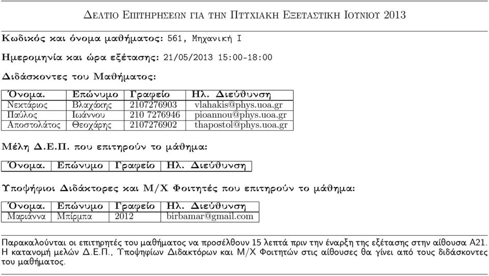 vlahakis@phys.uoa.gr Παύλος Ιωάννου 210 7276946 pioannou@phys.uoa.gr Αποστολάτος Θεοχάρης 2107276902 thapostol@phys.