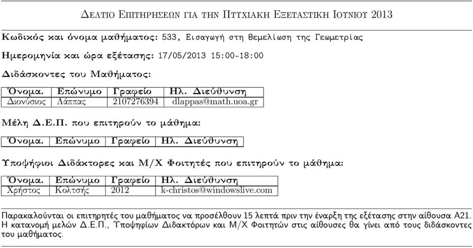 17/05/2013 15:00-18:00 Διονύσιος Λάππας 2107276394