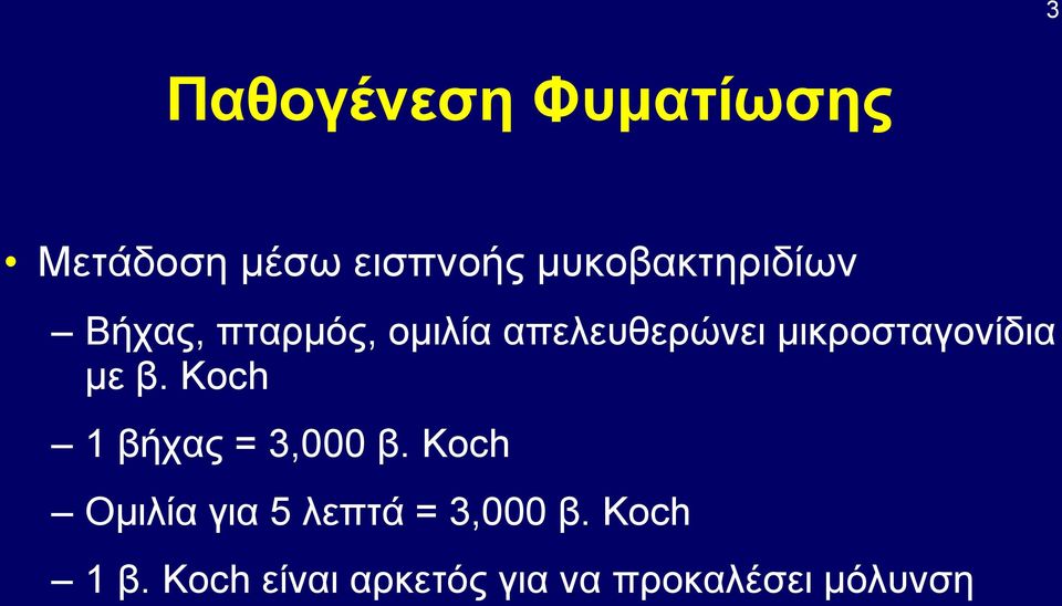 μικροσταγονίδια με β. Koch 1 βήχας = 3,000 β.