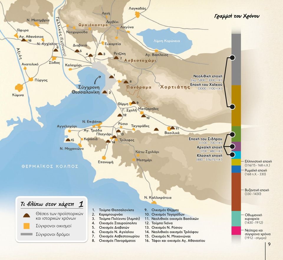 Καραμπουρνάκι 3. Τούμπα Πολίχνης (Λεμπέτ) 4. Οικισμός Σταυρούπολης 5. Οικισμός Διαβατών 6. Οικισμός Ν. Αγχίαλου 7. Οικισμός Ασβεστοχωρίου 8. Οικισμός Πανοράματος 9. Οικισμός Θέρμης 10.