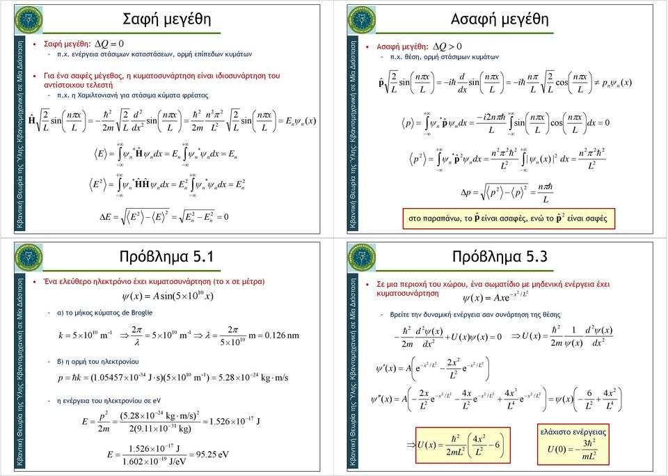 Πρόβλημα 5. Ένα ελεύθερο ηλεκτρόνιο έχει κυματοσυνάρτηση το χ σε μέτρα α το μήκος κύματος d Brogl 5 - β η ορμή του ηλεκτρονίου.557 As5 5 5 - η ενέργεια του ηλεκτρονίου σε V J s5-5 - 5.8 5.8 g /s 7.