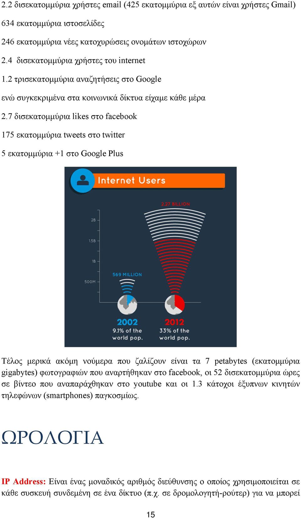 7 δισεκατομμύρια likes στο facebook 175 εκατομμύρια tweets στο twitter 5 εκατομμύρια +1 στο Google Plus Τέλος μερικά ακόμη νούμερα που ζαλίζουν είναι τα 7 petabytes (εκατομμύρια gigabytes)