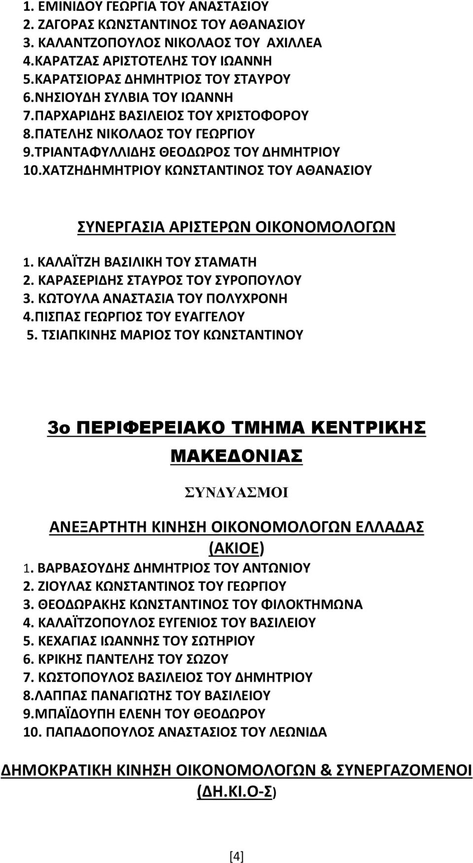 ΚΑΛΑΪΣΖΗ ΒΑΙΛΙΚΗ ΣΟΤ ΣΑΜΑΣΗ 2. ΚΑΡΑΕΡΙΔΗ ΣΑΤΡΟ ΣΟΤ ΤΡΟΠΟΤΛΟΤ 3. ΚΩΣΟΤΛΑ ΑΝΑΣΑΙΑ ΣΟΤ ΠΟΛΤΧΡΟΝΗ 4.ΠΙΠΑ ΓΕΩΡΓΙΟ ΣΟΤ ΕΤΑΓΓΕΛΟΤ 5.