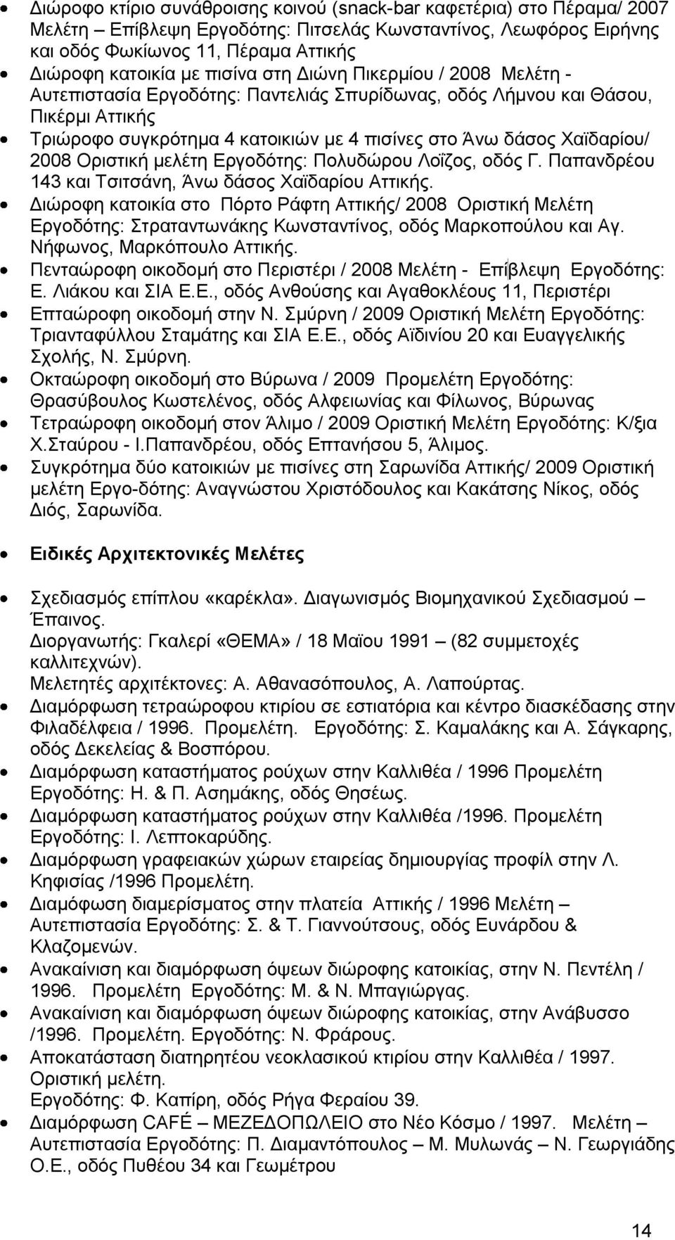 2008 Οξηζηηθή κειέηε Δξγνδόηεο: Πνιπδώξνπ Λνΐδνο, νδόο Γ. Παπαλδξένπ 143 θαη Σζηηζάλε, Άλσ δάζνο Υατδαξίνπ Αηηηθήο.