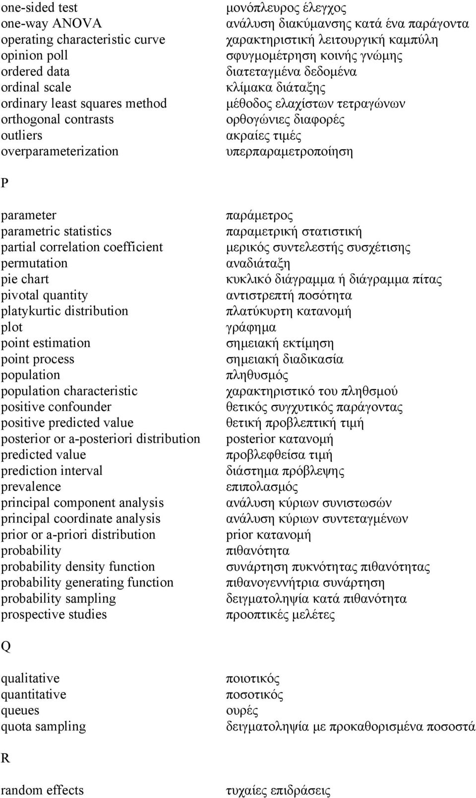 ακραίες τιμές υπερπαραμετροποίηση P parameter parametric statistics partial correlation coefficient permutation pie chart pivotal quantity platykurtic distribution plot point estimation point process