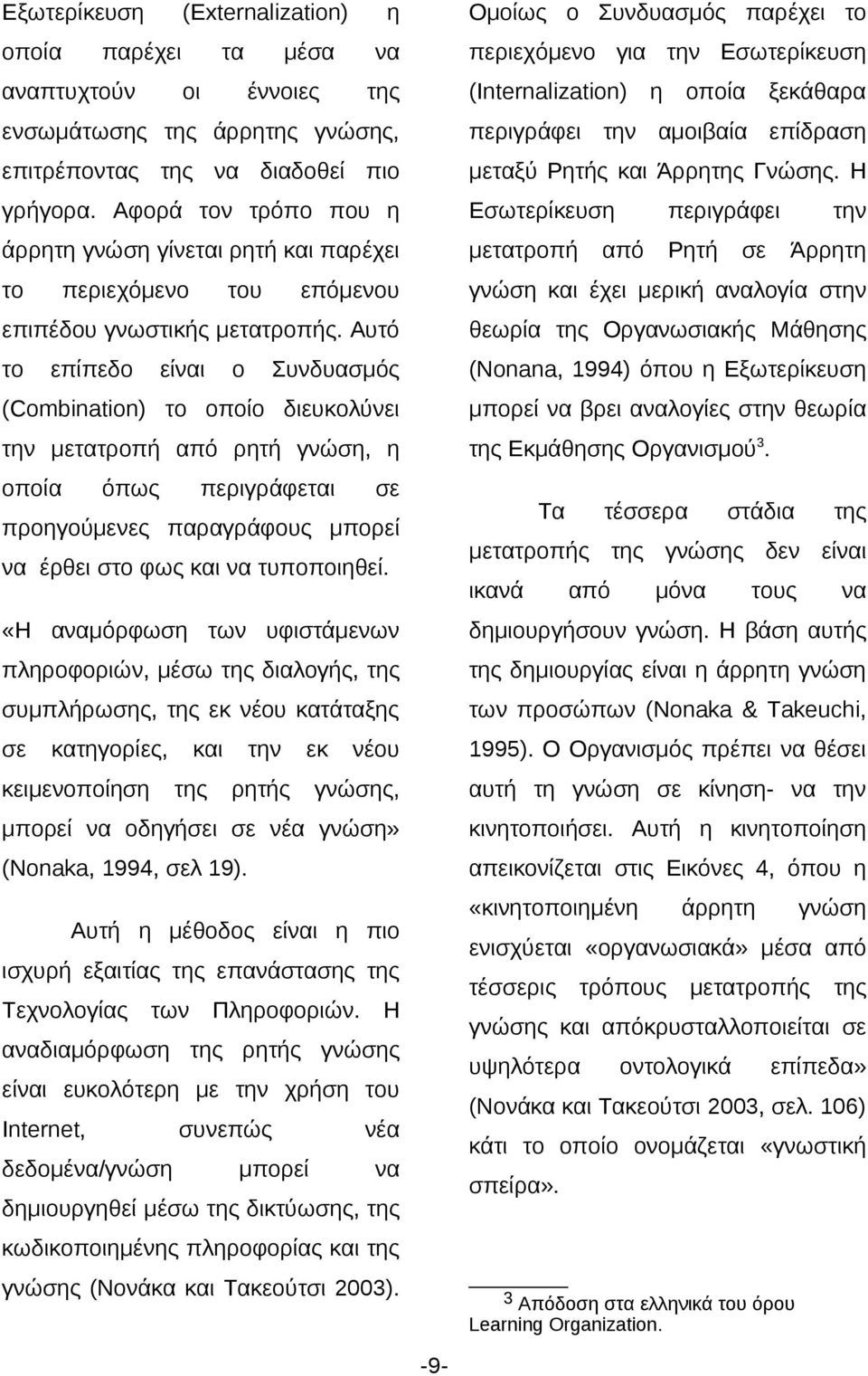 Αφορά ν τρόπο Εσωτερίκευσ περιγράφει άρρτ γνώσ γίνεται ρτή παρέχει μετατροπή Ρτή επόμενου γνώσ έχει μερική αλογία σ επιπέδου γνωστικής μετατροπής.