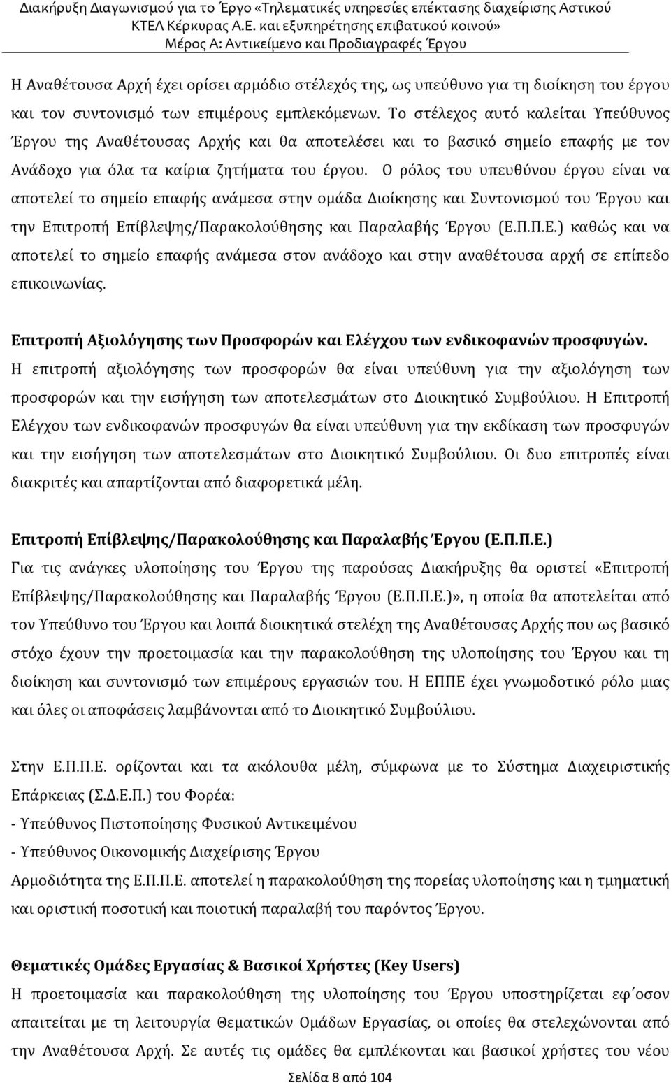 Ο ρόλος του υπευθύνου έργου είναι να αποτελεί το σημείο επαφής ανάμεσα στην ομάδα Διοίκησης και Συντονισμού του Έργου και την Επ