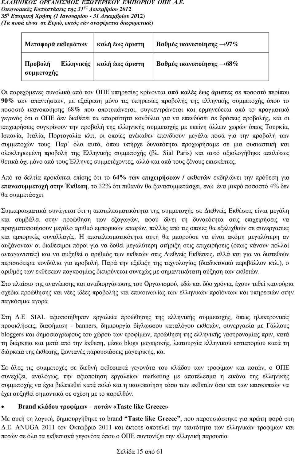 το πραγματικό γεγονός ότι ο ΟΠΕ δεν διαθέτει τα απαραίτητα κονδύλια για να επενδύσει σε δράσεις προβολής, και οι επιχειρήσεις συγκρίνουν την προβολή της ελληνικής συμμετοχής με εκείνη άλλων χωρών