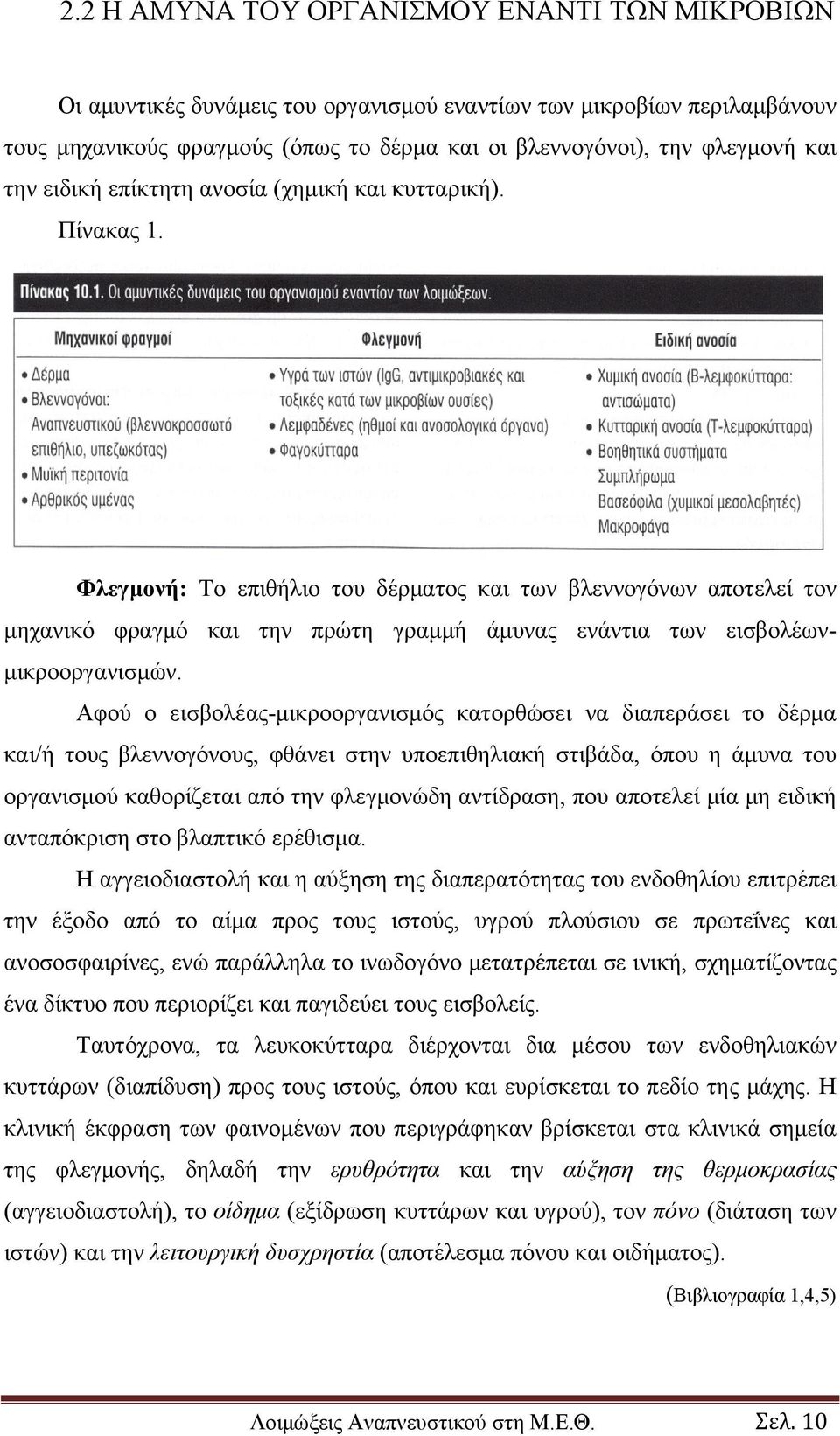 Φλεγμονή: Το επιθήλιο του δέρματος και των βλεννογόνων αποτελεί τον μηχανικό φραγμό και την πρώτη γραμμή άμυνας ενάντια των εισβολέωνμικροοργανισμών.