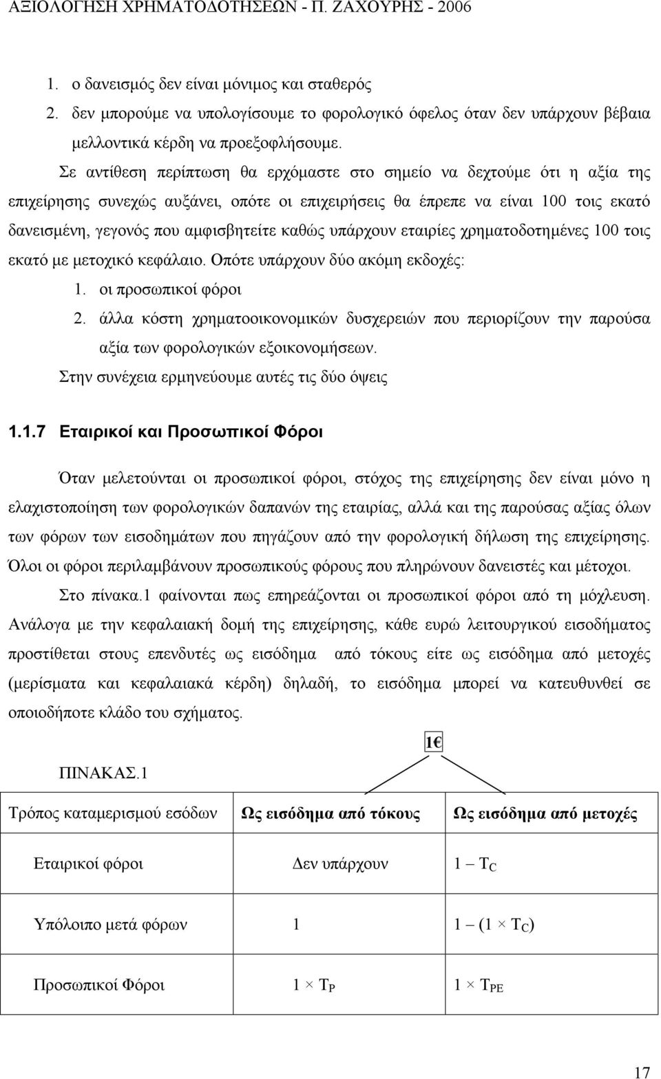 καθώς υπάρχουν εταιρίες χρηματοδοτημένες 100 τοις εκατό με μετοχικό κεφάλαιο. Οπότε υπάρχουν δύο ακόμη εκδοχές: 1. οι προσωπικοί φόροι 2.