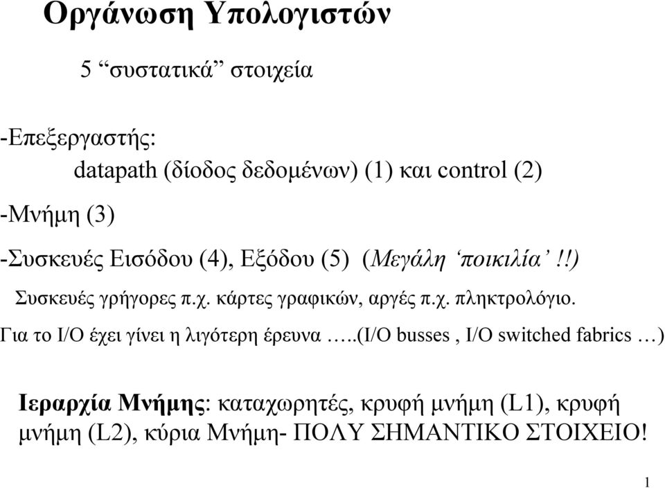 κάρτες γραφικών, αργές π.χ. πληκτρολόγιο. Για το Ι/Ο έχει γίνει η λιγότερη έρευνα.