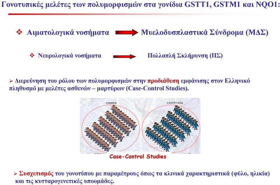 εμφάνισης στον Ελληνικό πληθυσμό με μελέτες ασθενών μαρτύρων (Case-Control Control Studies).