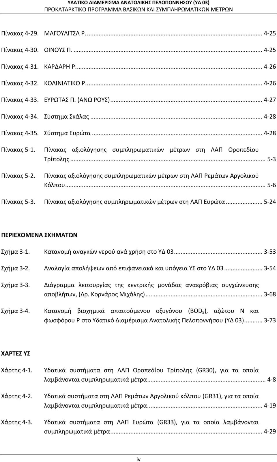 .. 53 Πίνακας αξιολόγησης συμπληρωματικών μέτρων στη ΛΑΠ Ρεμάτων Αργολικού Κόλπου... 56 Πίνακας 53. Πίνακας αξιολόγησης συμπληρωματικών μέτρων στη ΛΑΠ Ευρώτα... 524 ΠΕΡΙΕΧΟΜΕΝΑ ΣΧΗΜΑΤΩΝ Σχήμα 31.