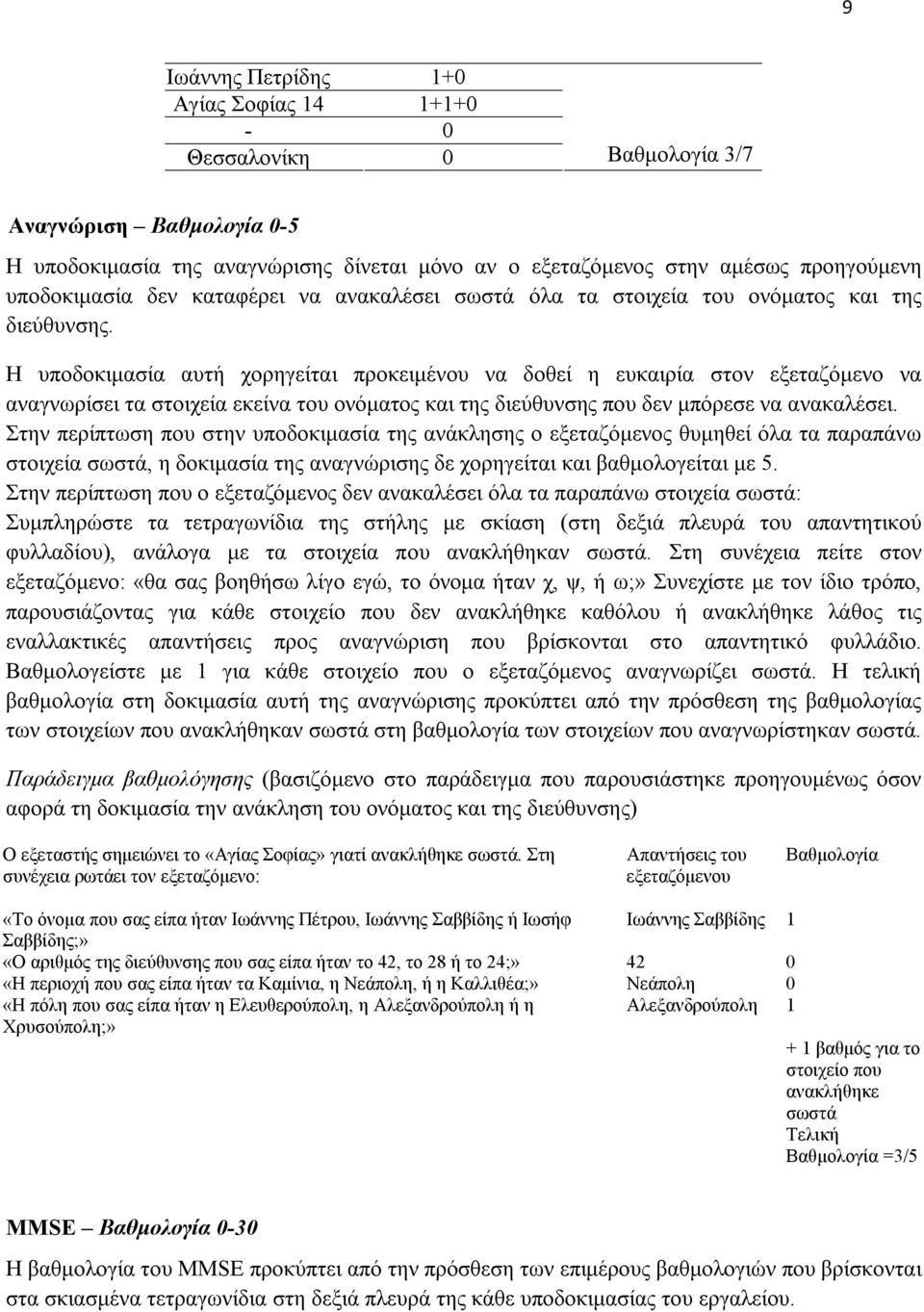 Η υποδοκιμασία αυτή χορηγείται προκειμένου να δοθεί η ευκαιρία στον εξεταζόμενο να αναγνωρίσει τα στοιχεία εκείνα του ονόματος και της διεύθυνσης που δεν μπόρεσε να ανακαλέσει.