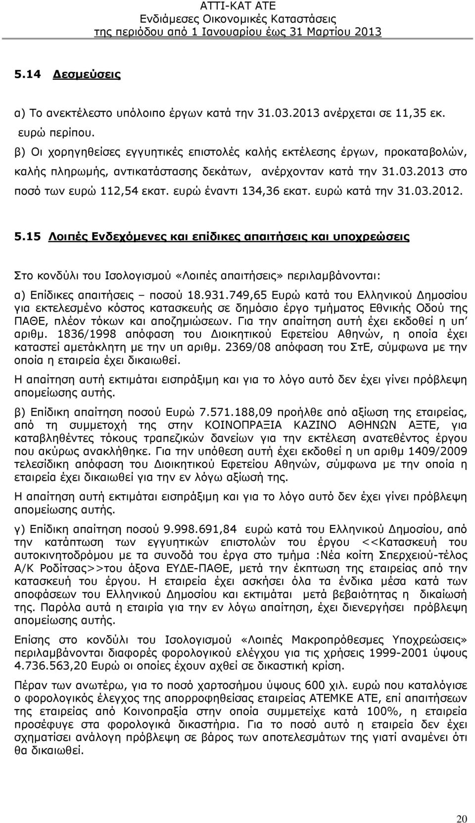 ευρώ έναντι 134,36 εκατ. ευρώ κατά την 31.03.2012. 5.