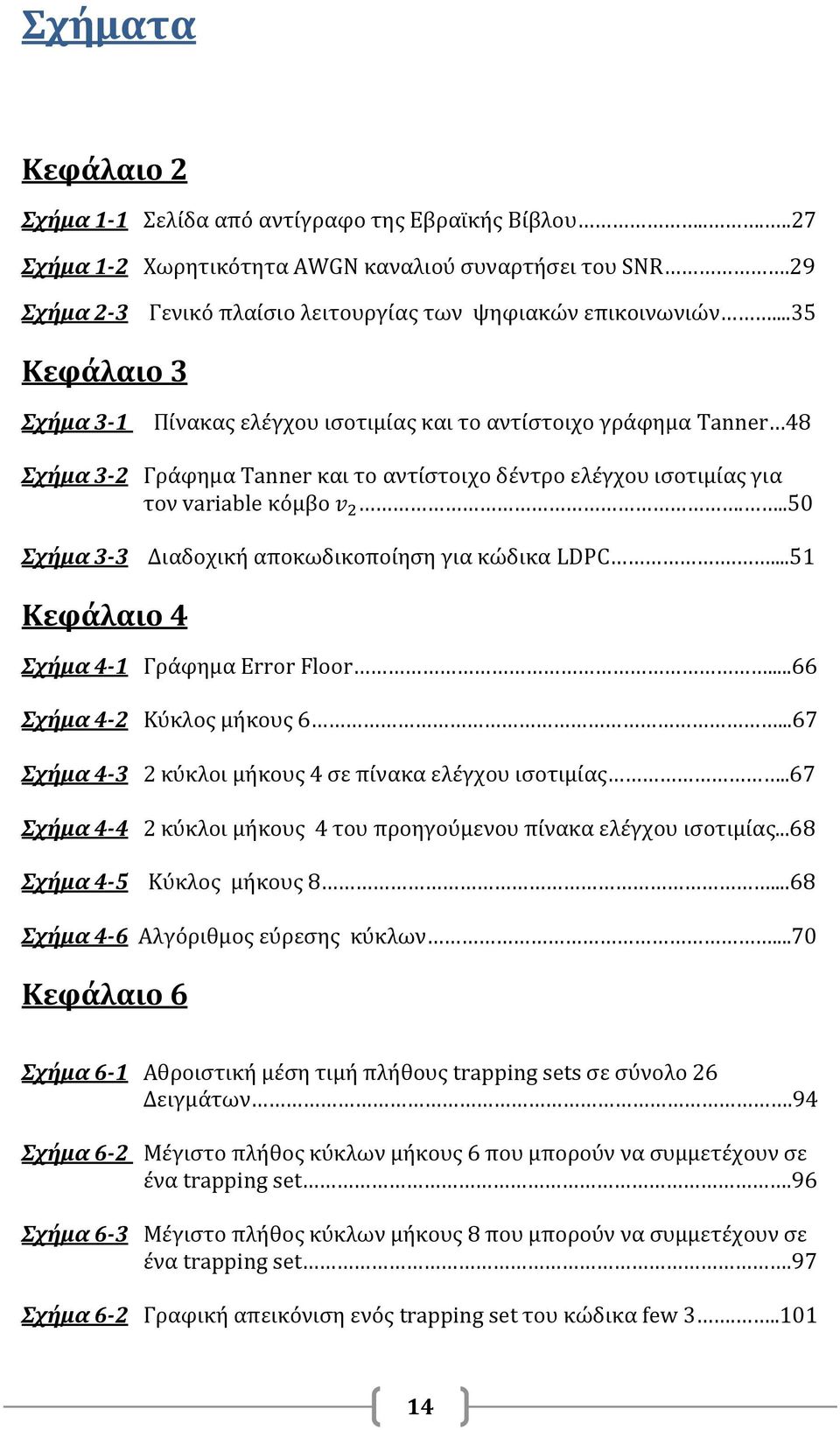 ..50 Σχήμα 3-3 Διαδοχική αποκωδικοποίηση για κώδικα LDPC....51 Κεφάλαιο 4 Σχήμα 4-1 Γράφημα Error Floor...66 Σχήμα 4-2 Κύκλος μήκους 6...67 Σχήμα 4-3 2 κύκλοι μήκους 4 σε πίνακα ελέγχου ισοτιμίας.