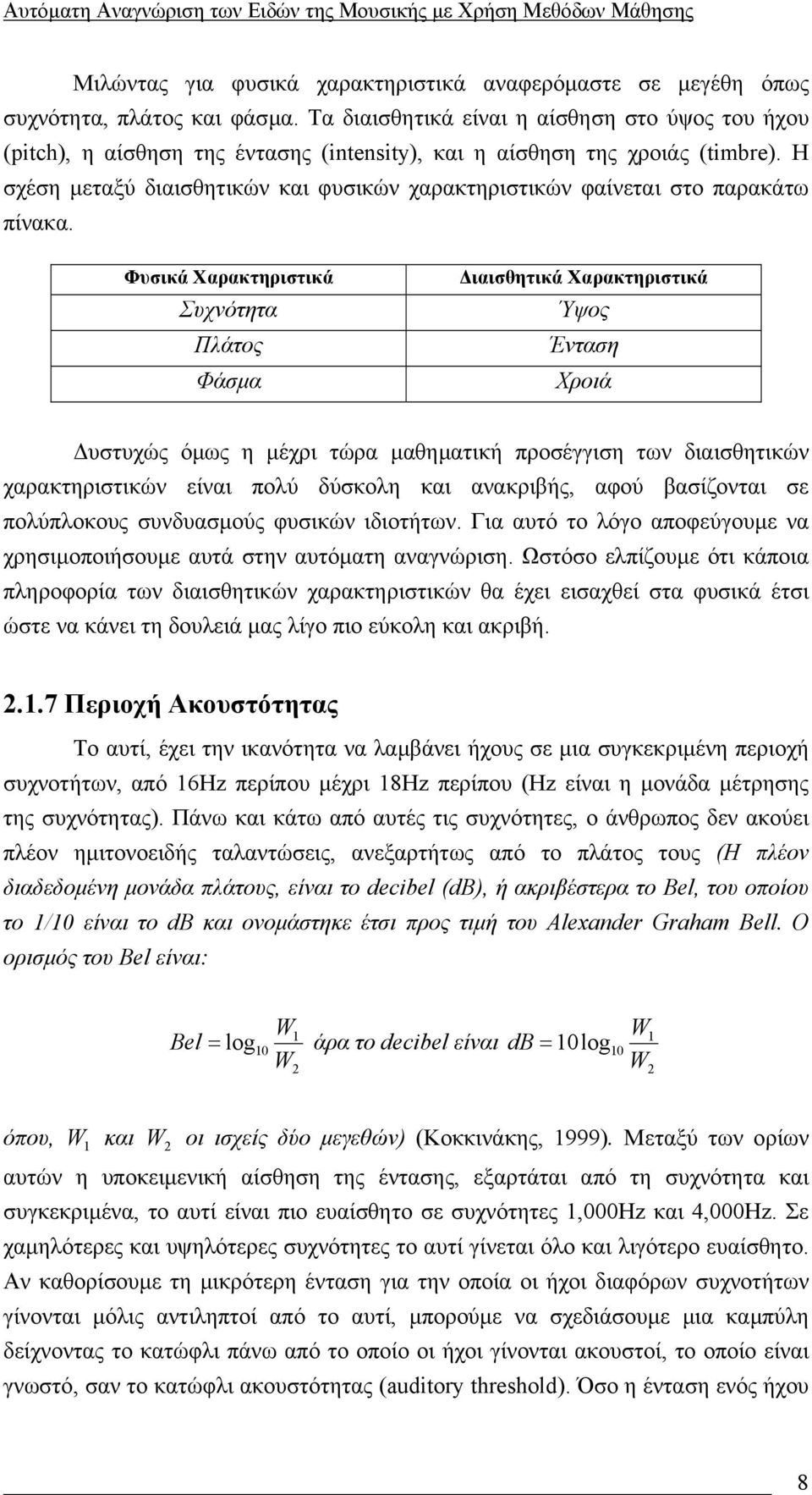 Η σχέση µεταξύ διαισθητικών και φυσικών χαρακτηριστικών φαίνεται στο παρακάτω πίνακα.