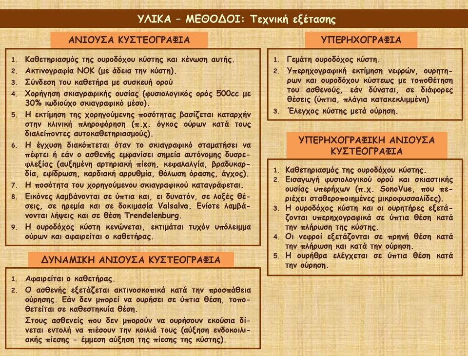 6. Η έγχυση διακόπτεται όταν το σκιαγραφικό σταματήσει να πέφτει ή εάν ο ασθενής εμφανίσει σημεία αυτόνομης δυσρεφλεξίας (αυξημένη αρτηριακή πίεση, κεφαλαλγία, βραδυκαρδία, εφίδρωση, καρδιακή