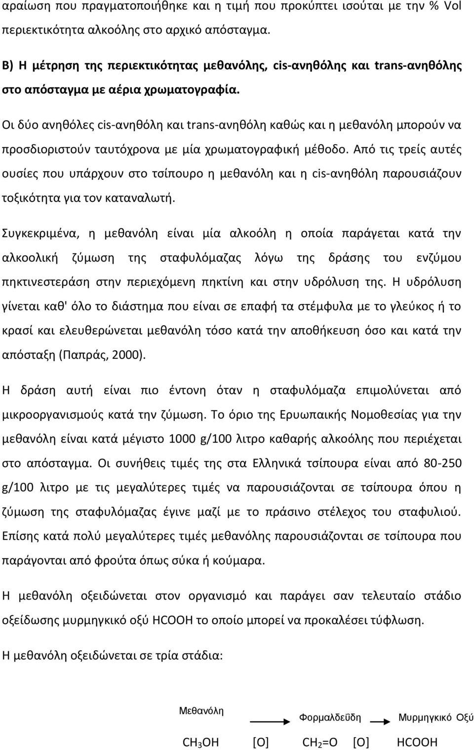 Οι δύο ανηθόλες cis-ανηθόλη και trans-ανηθόλη καθώς και η μεθανόλη μπορούν να προσδιοριστούν ταυτόχρονα με μία χρωματογραφική μέθοδο.