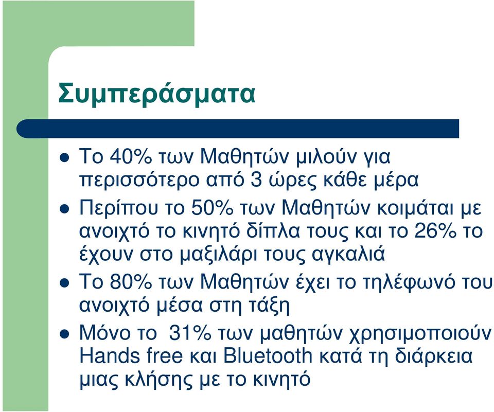 µαξιλάρι τους αγκαλιά Το 80% των Μαθητών έχει το τηλέφωνό του ανοιχτό µέσα στη τάξη Μόνο